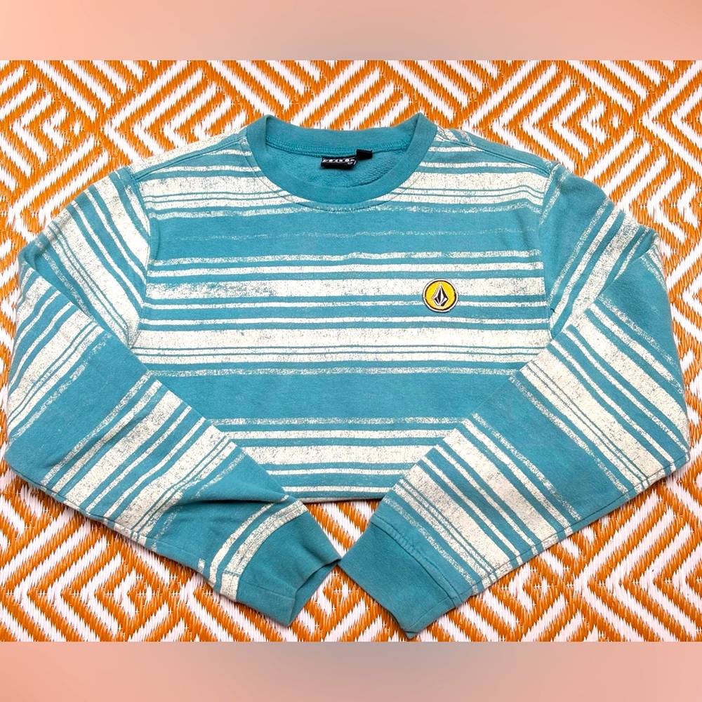 Volcom Long Sleeve Blue and White Striped Top